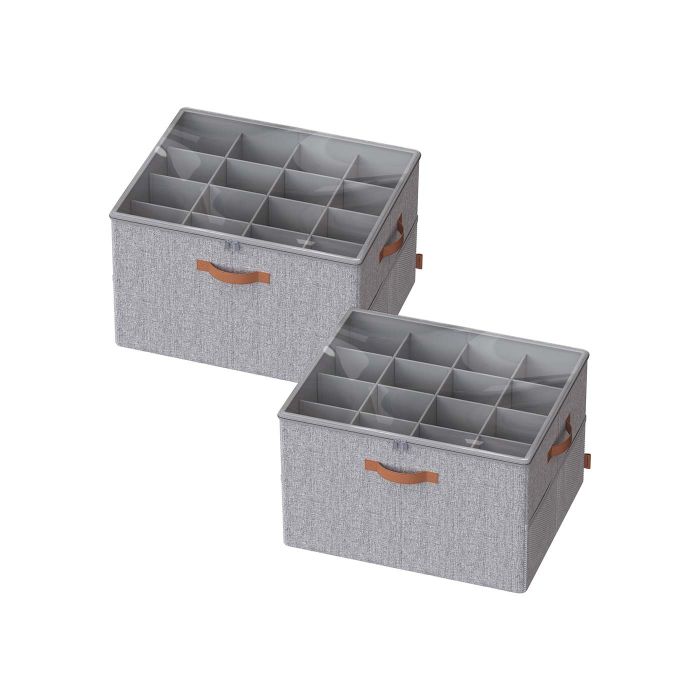NOVNA Shoe Box - 32 Pair Set Adjustable Dividers Small Sized ShoeBox - Grey