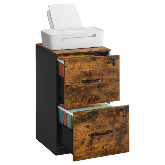 PARAPI 2 Drawer Lockable Filing Cabinet - Rustic Brown and Ink Black