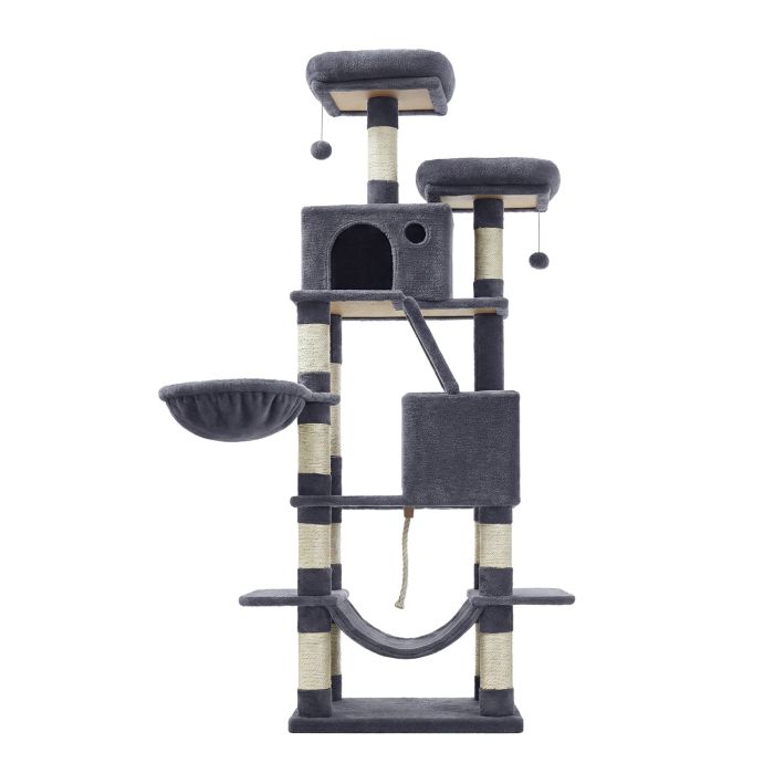 PEVYXA Multi Level Cat Tree with Scratching Ramp - Grey