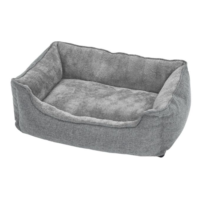 RAPUDI Linen Look Dog Bed with Raised Edges - Light Grey