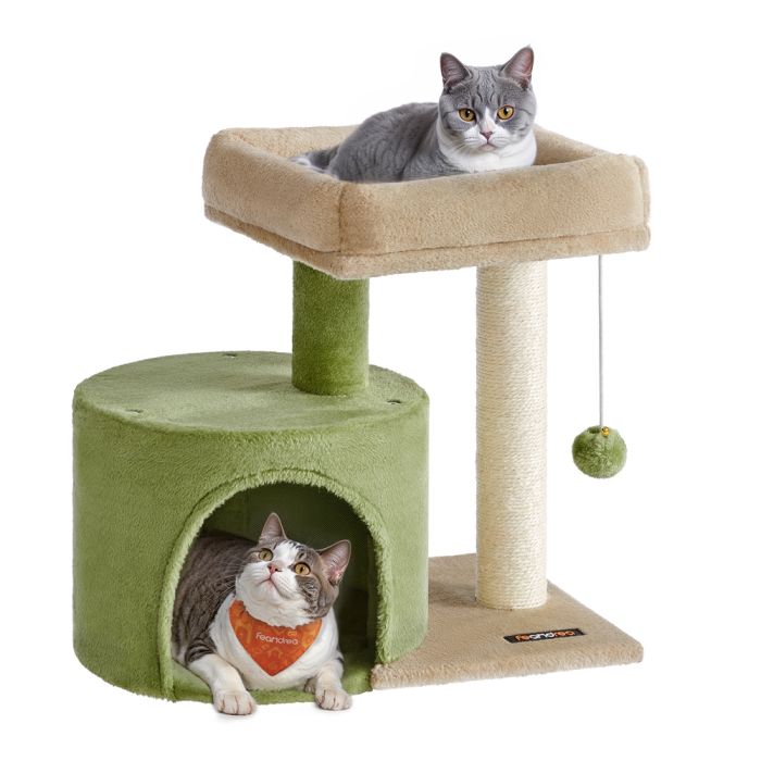 PEPALA Cat Tree with Condo - Grass Green and Camel Brown