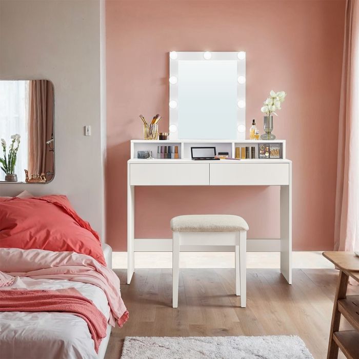 Dressing Table - ZARNIA LED Mirror Adjustable Brightness Vanity - White