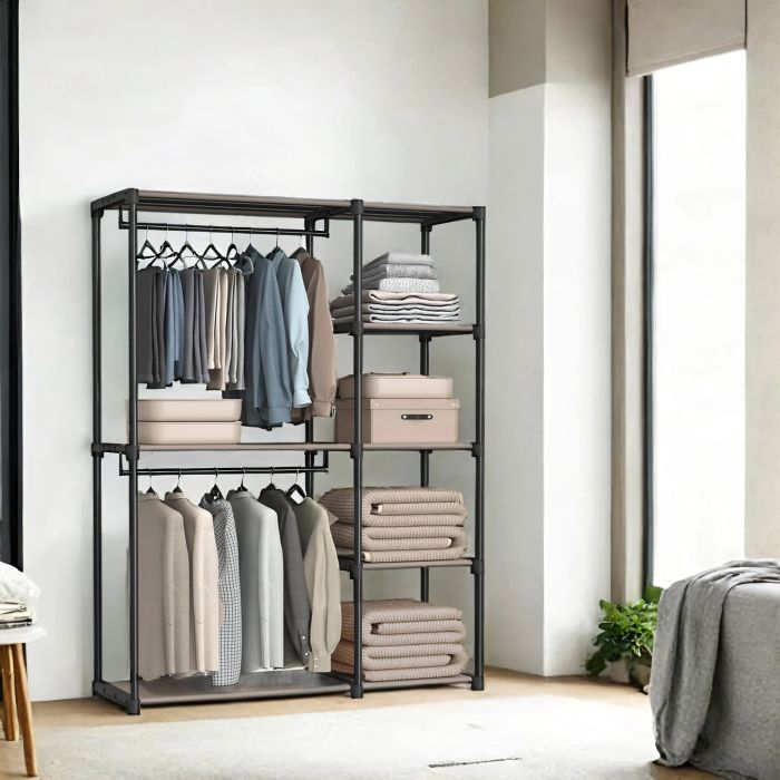 Garment Closet - ZARNIA Foldable Wardrobe Coat Rack and Rail - Taupe