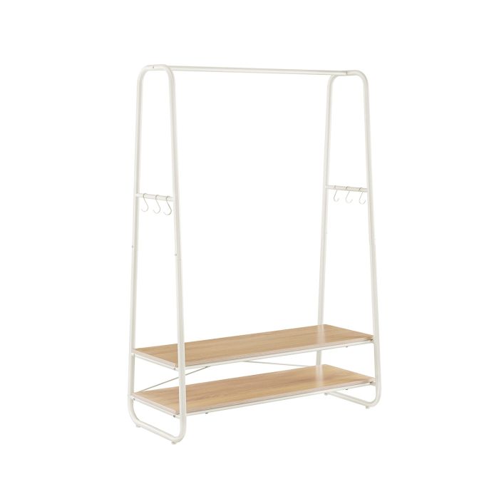 Clothes Rail - VIVRO Double Garment Rack with 2 Shelves - Oak White