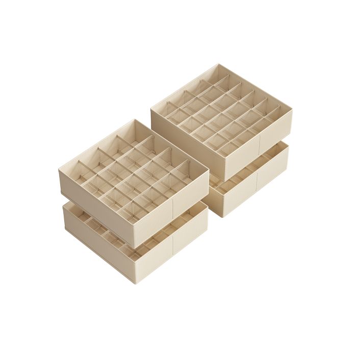 Drawer Organisers - VELON Set of 6 Faux Linen 120 Compartment Organisers - Sand Beige