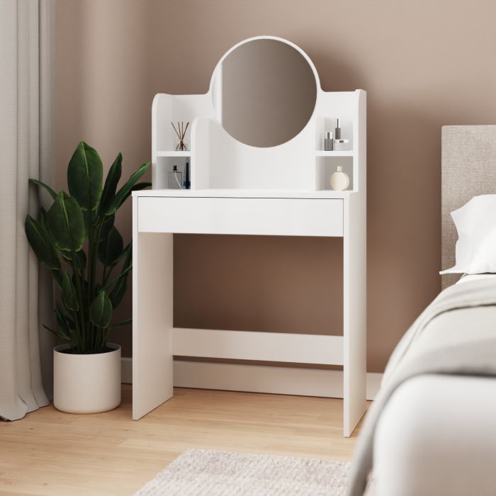 Dressing Table - JULIA Single Drawer Dresser with Mirror White 75cm