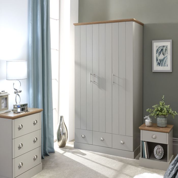 Wardrobe - KESWICK 3 Door Wardrobe Grey 116cm