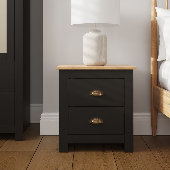 LANCASTER 2 Drawer Bedside Table - Black