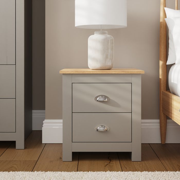 Bedside Table - LEVIS 2 Drawer Nightstand Grey and Oak 45cm