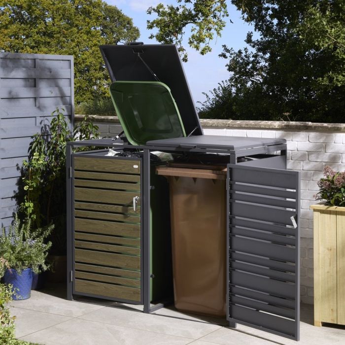 ELVARO Steel Double Bin Store Outdoor Rubbish Storage - Oak