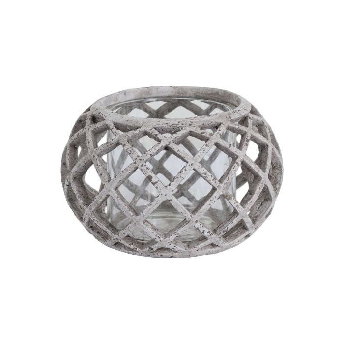 Round Ceramic Lattice Hurricane Lantern - Stone