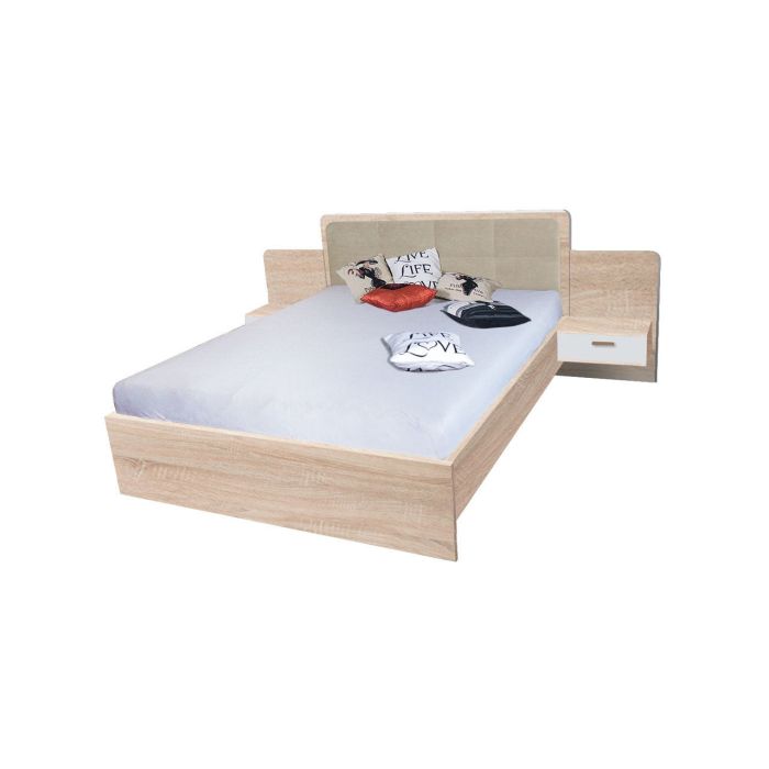 React Modern Design Headboard EU Kingsize Bed with Floating Style Bedsides - Oak Sonoma