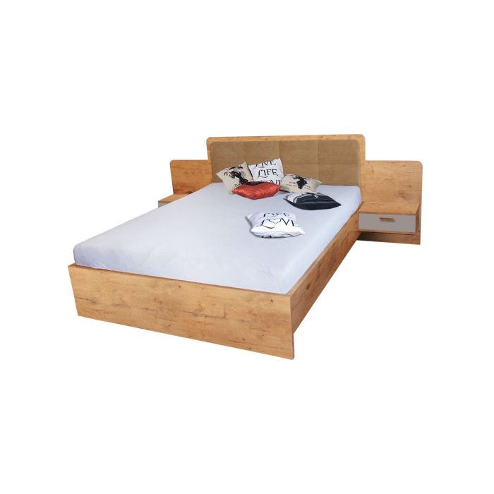 React Modern Design Headboard EU Kingsize Bed with Floating Style Bedsides - Oak Lancelot