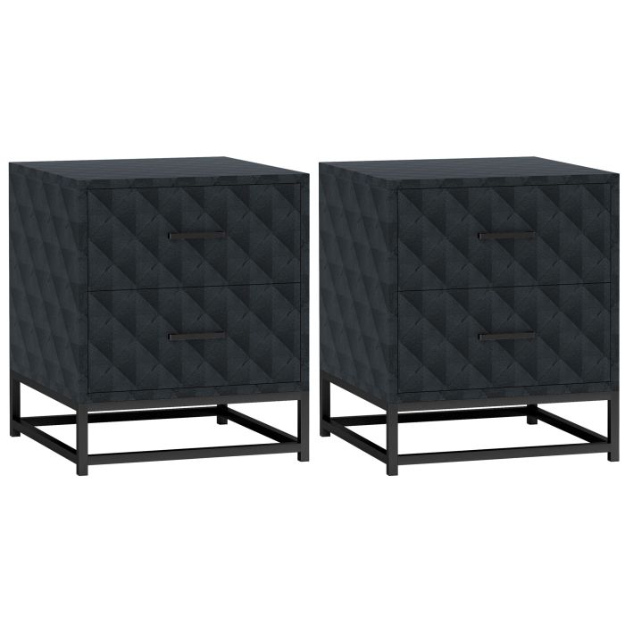 HERON Bedside Tables Set of 2 Modern Bedside Table Nightstand Black