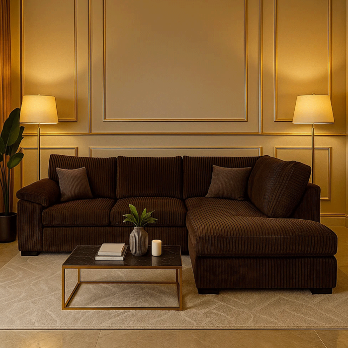 Corner Sofa - CORDURA Full Back Jumbo Cord Right Hand Brown