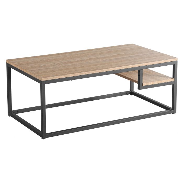 Guildford Latte Oak Coffee Table with Shelves Modern Black Legs