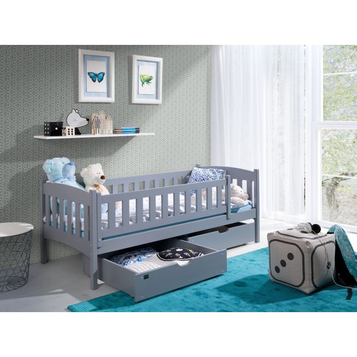 Arman Solid Wooden Single Storage Bed Frame with Bonnell Foam Mattress - Grey