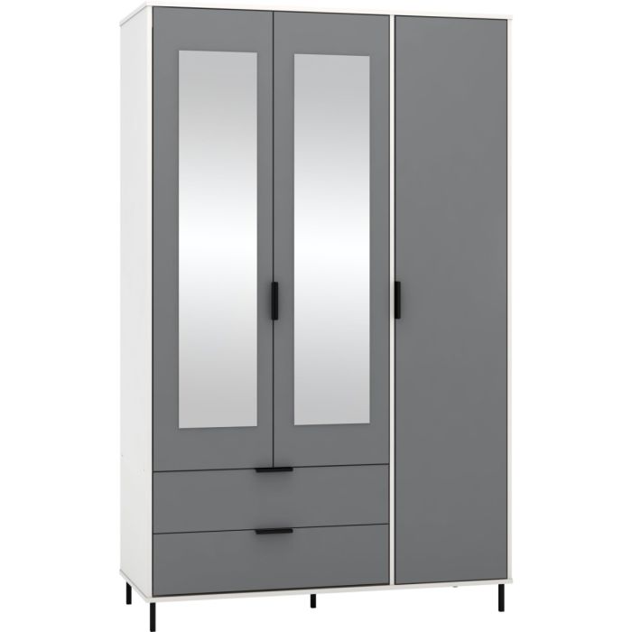 Wardrobe - MANILA 3 Door Mirrored Wardrobe Grey White Gloss 121.5cm
