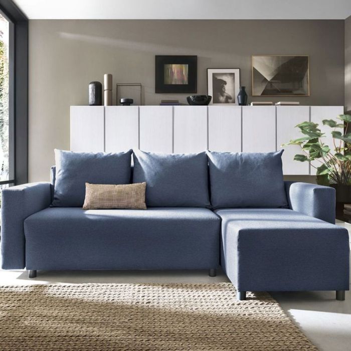 MILTON Fabric 4 Seater L Shaped - Right Hand Facing Corner Sofa - Dark Blue