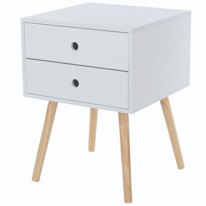 Scandia 2 Drawer with Wood Legs Bedside Cabinet - White