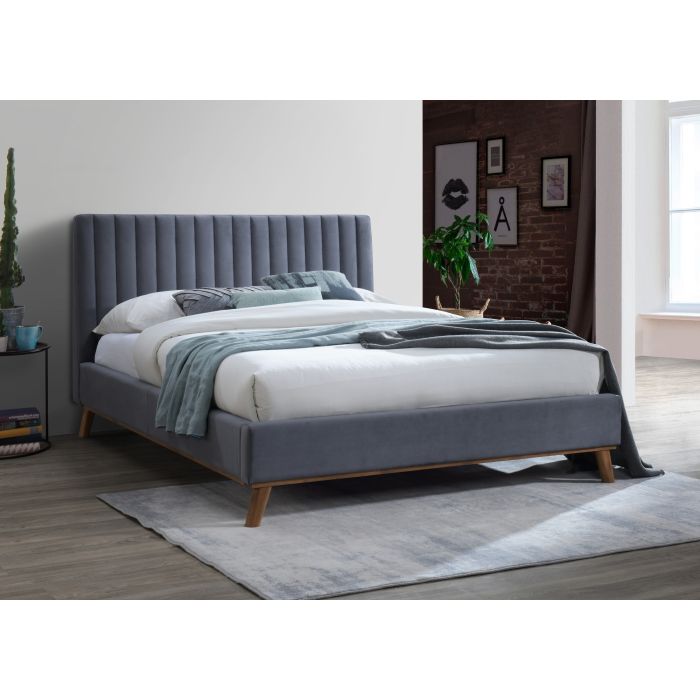Double Bed - AESTON 4ft6 Fabric Bed Dark Grey