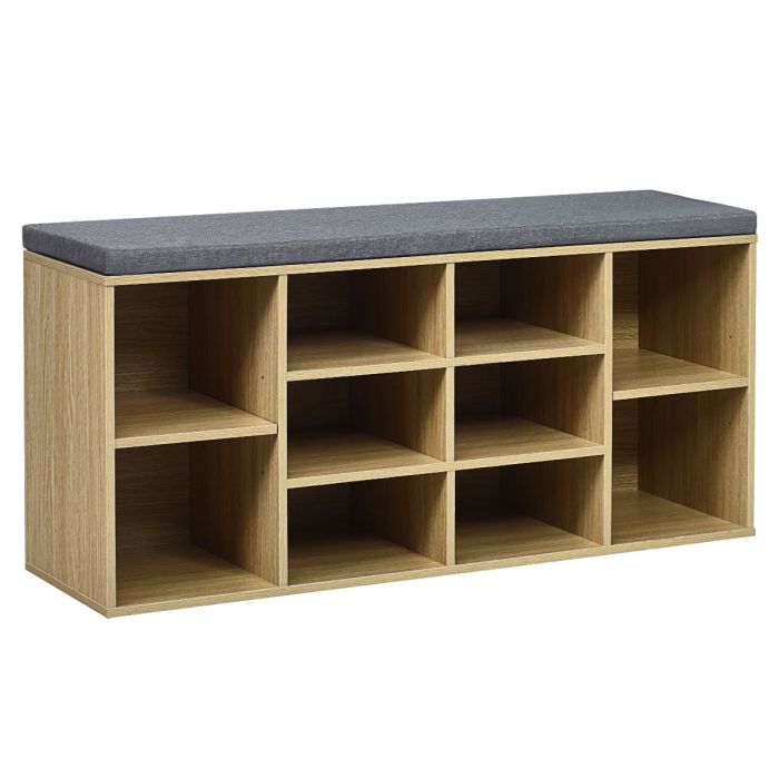 Shoes Cabinet - 10-Cube Storage Bench Cabinet with Adjustable Shelves-Natural