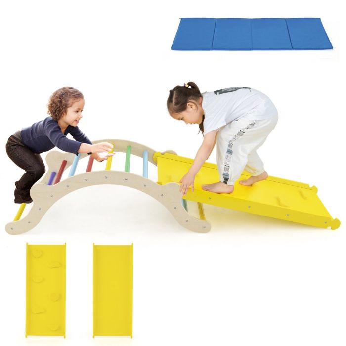 MYULEL 3-In-1 Wooden Climber with Ramp Toddler Climber Arch-Multicolor
