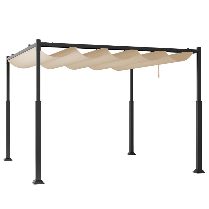 310 x 310cm Outdoor Pergola with Retractable Canopy-Beige