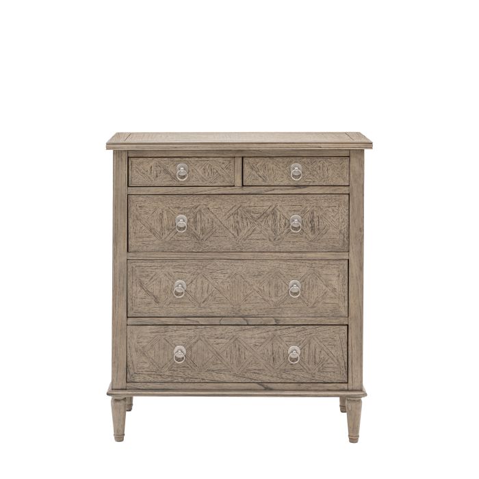 OAKLEIGH Oak Finish Chest of Drawers - Medium-sized, 5 Drawers