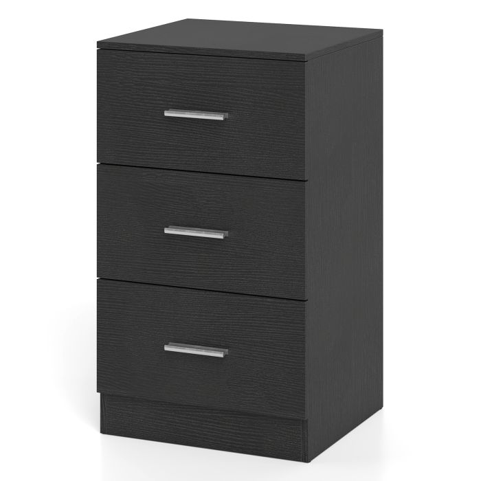 KLYRA Modern Bedside Table End Table with 3 Storage Drawers 2 Anti-tip Kits-Black