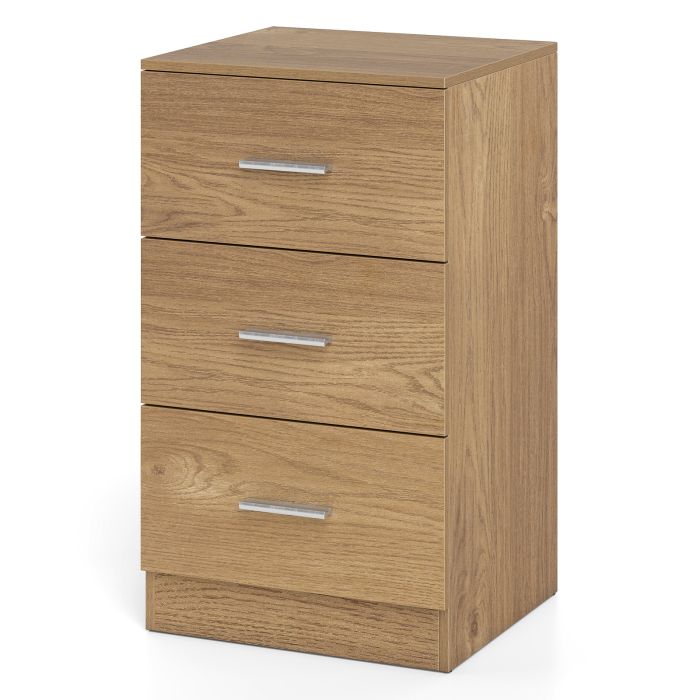 KLYRA Modern Bedside Table End Table with 3 Storage Drawers 2 Anti-tip Kits-Natural