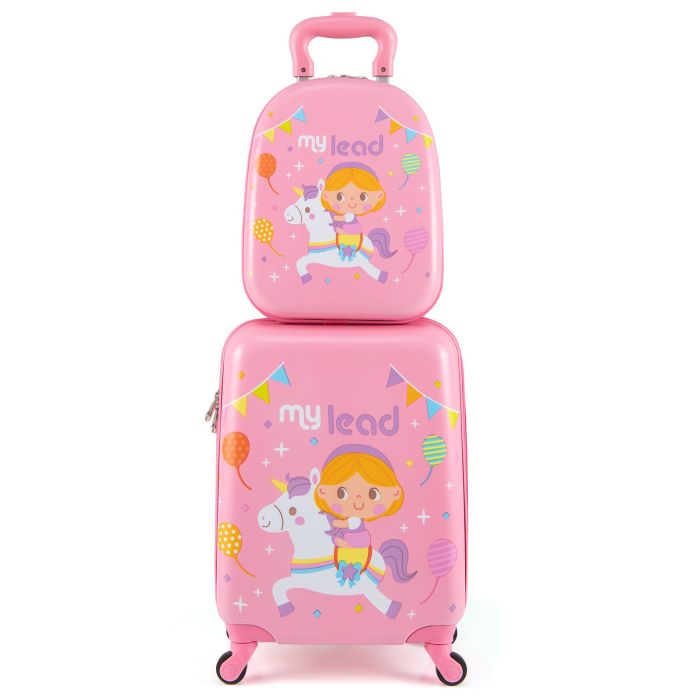 STARVEIL 2 Pieces Kid Luggage Set with 4 Spinner Wheels and Telescopic Handle-Pink