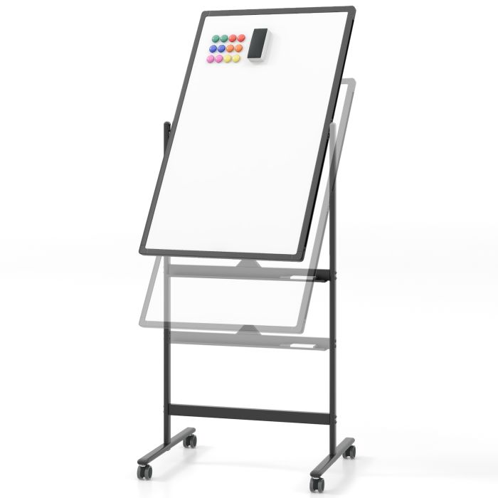Reversible Rolling White Board with Black Markers and Board Eraser-Black-S