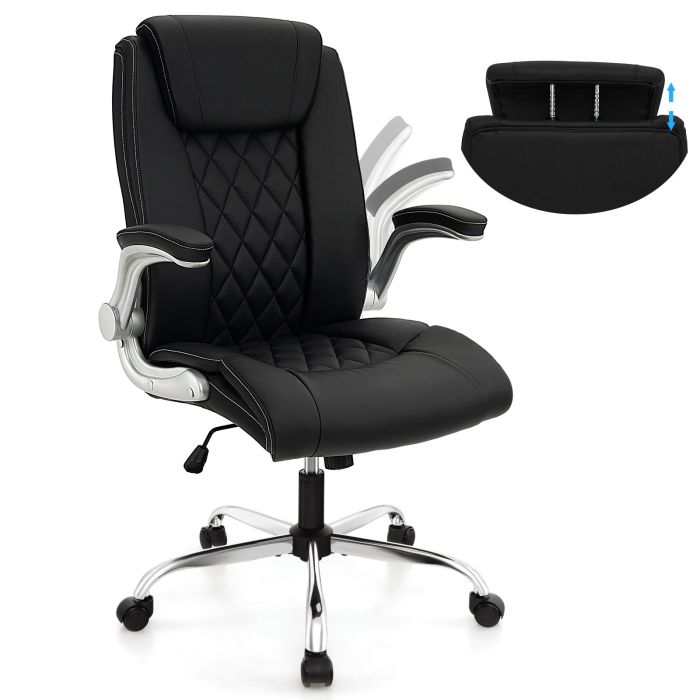 Office Chair - Height Adjustable PU Leather Office Chair with 6level Headrest Black 71cm