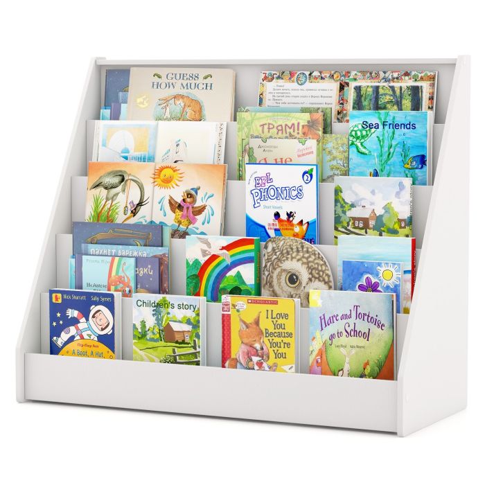 CATYTY 5-Tier Wooden Toddler Book Shelf Stand with Deep Compartments-White