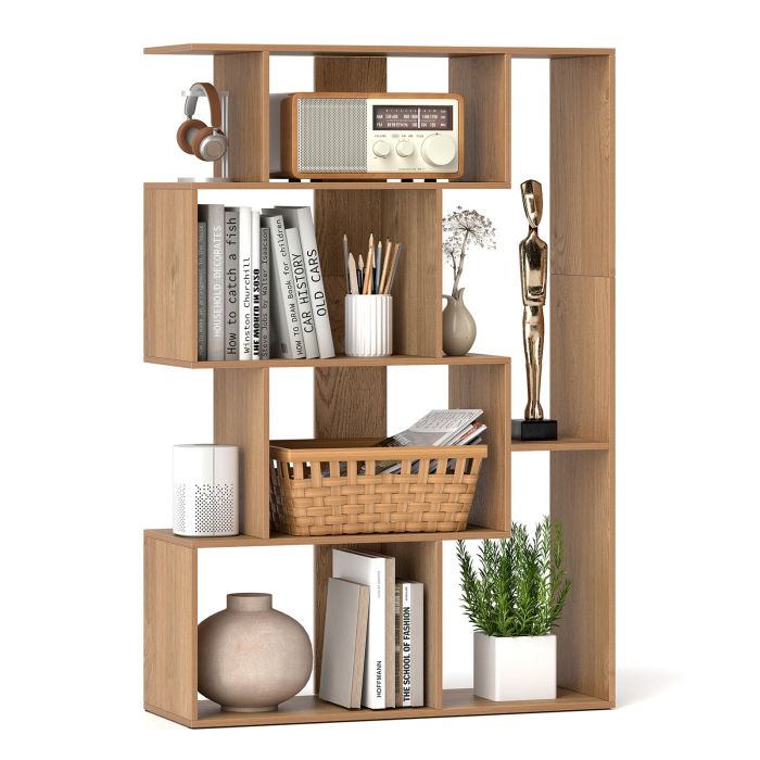 TARERE 6-Cube Open-back Geometric Bookshelf with Anti-tip Kits-Natural