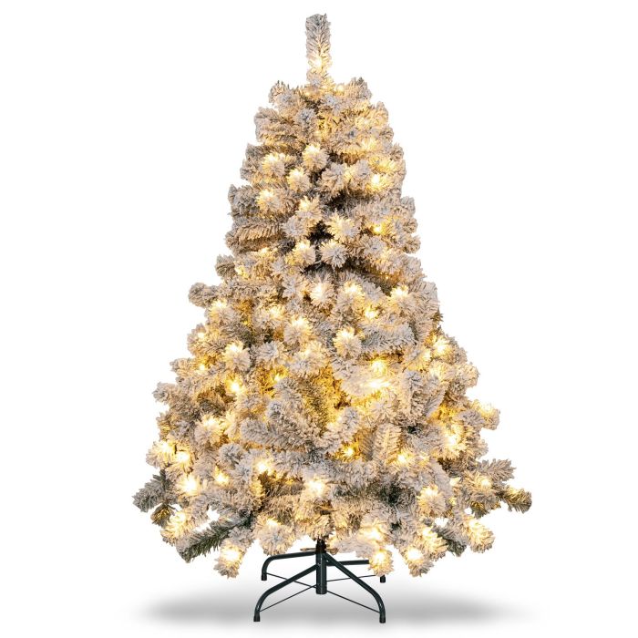 Flocked Christmas Tree with 295 Tips & 150 LEDs - 4.5 ft
