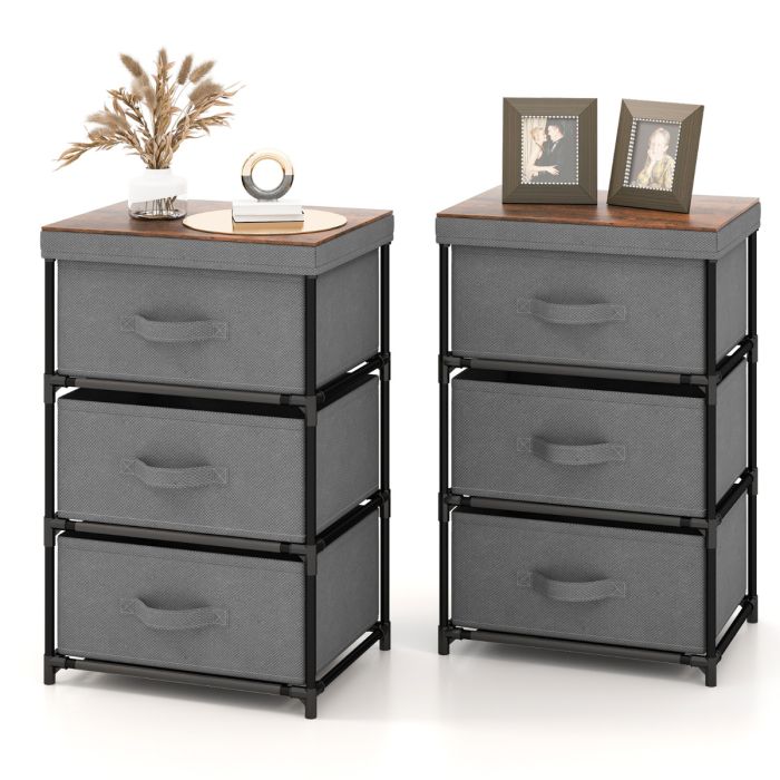 ORYEL Fabric Storage Organizer Tower Unit Set of 2 with Removable Lid-Grey