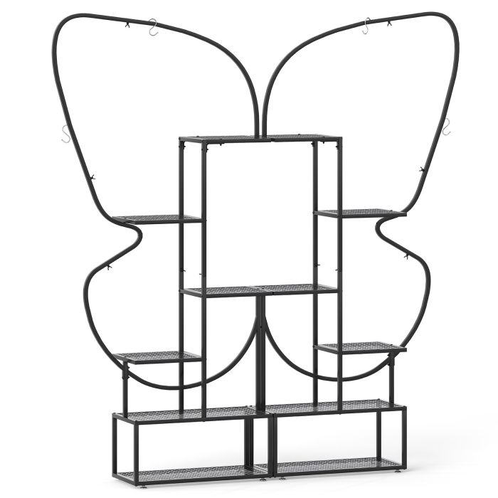 BRANDREE 185 cm Tall Butterfly-Shaped 6-Tier Flowerpot Shelf-Black