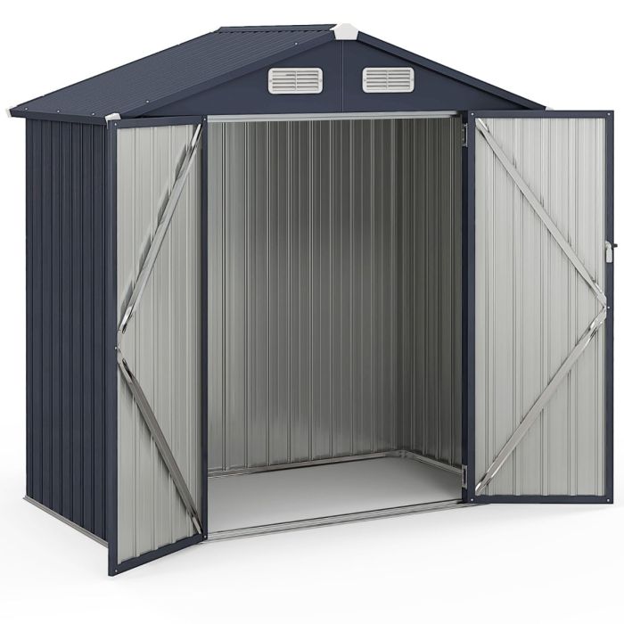 Galvanized Metal Tool House with 4 Vents and Lockable Doors-Dark Grey