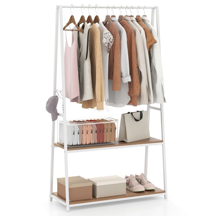 BRIVEN Clothes Rack with 2 Shelves for Laundry Room Bed Room-Natural