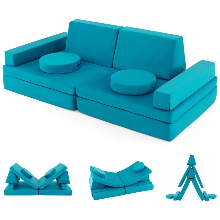 Kids Furniture - 8-Piece Kids Play Couch Sofa with Portable Handle-Green