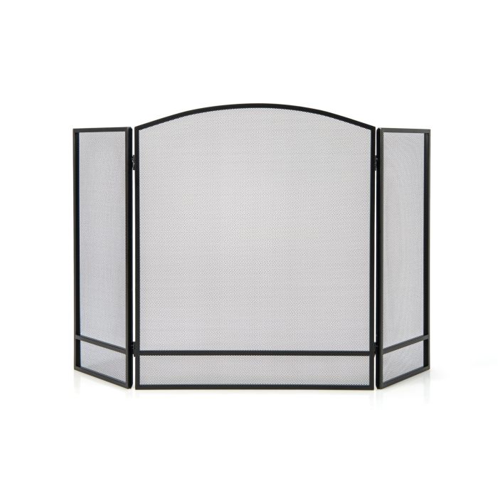 3-Panel Folding Fire Guard Fireplace Screen Fence-Black