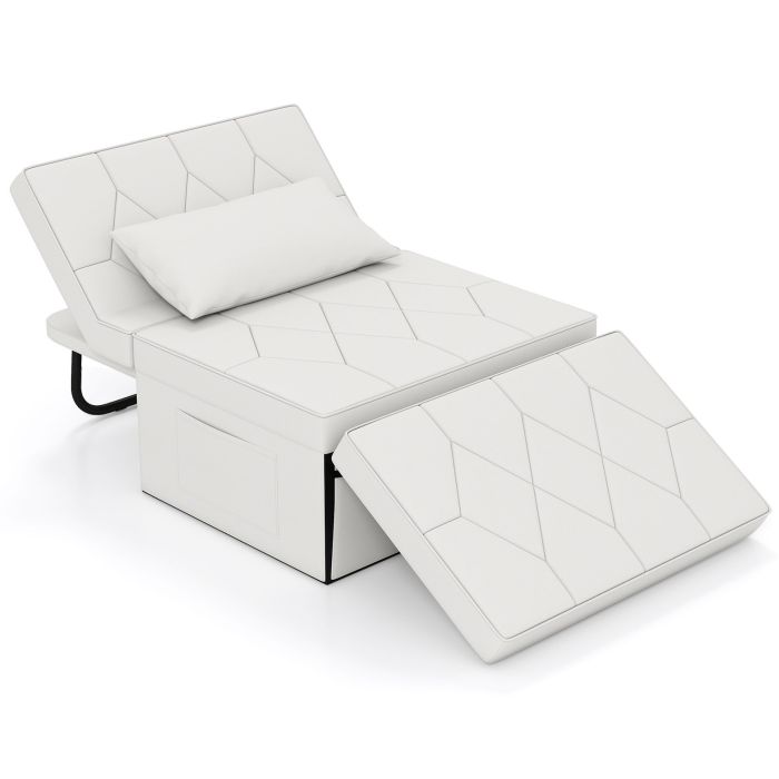 CINDRIX 4-in-1 Foldable Sofa Bed Ottoman Convertible Sleeper Sofa Chair-White