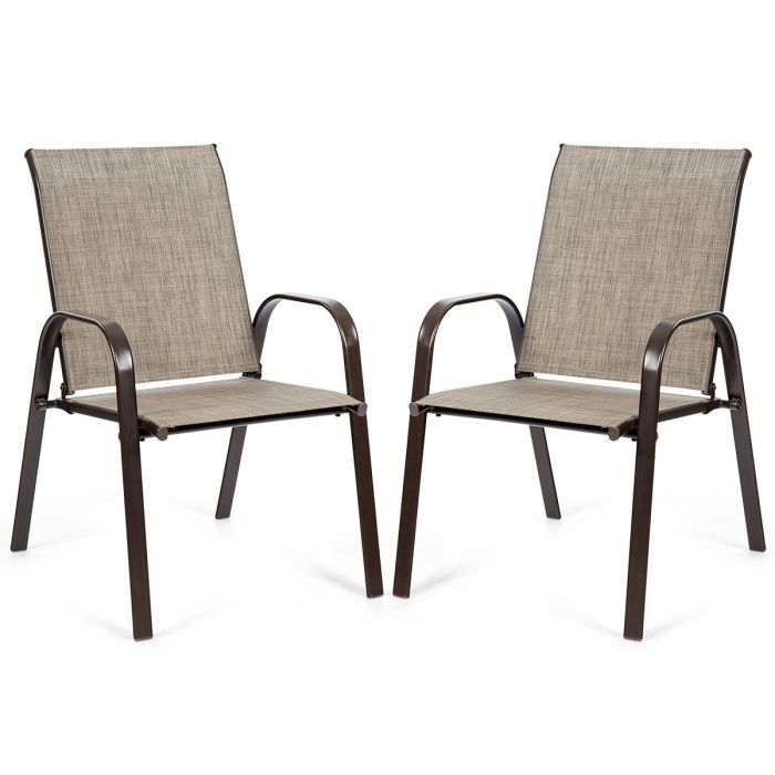 Garden Chair - 2 Piece Patio Outdoor Camping Chairs Set with Breathable Fabric-Grey