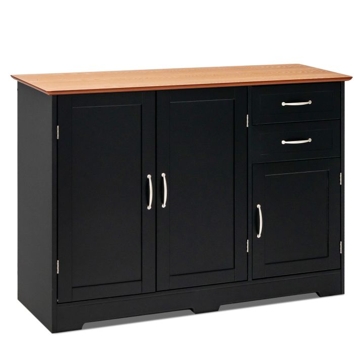 Sideboard - Modern Kitchen Sideboard Storage Cabinet with Adjustable Shelf and Drawers-Black