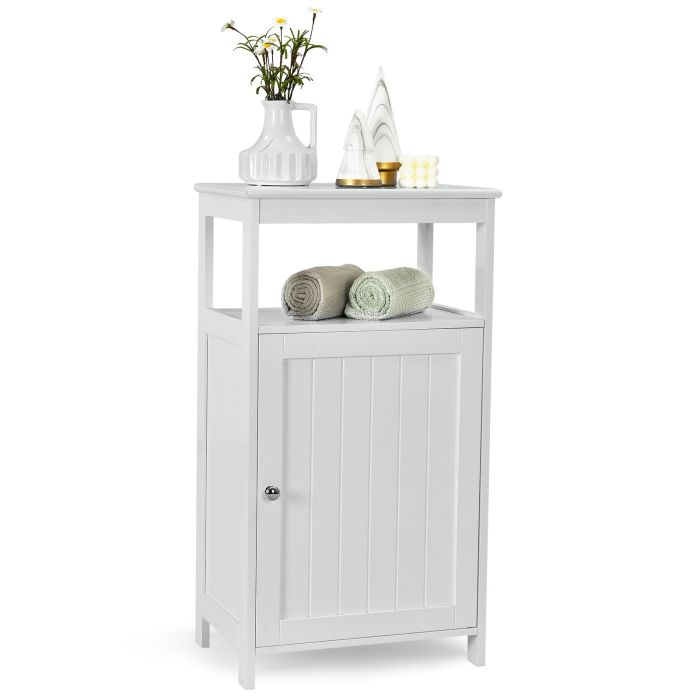 Bathroom Floor Cabinet with Single Door and Adjustable Shelf-White