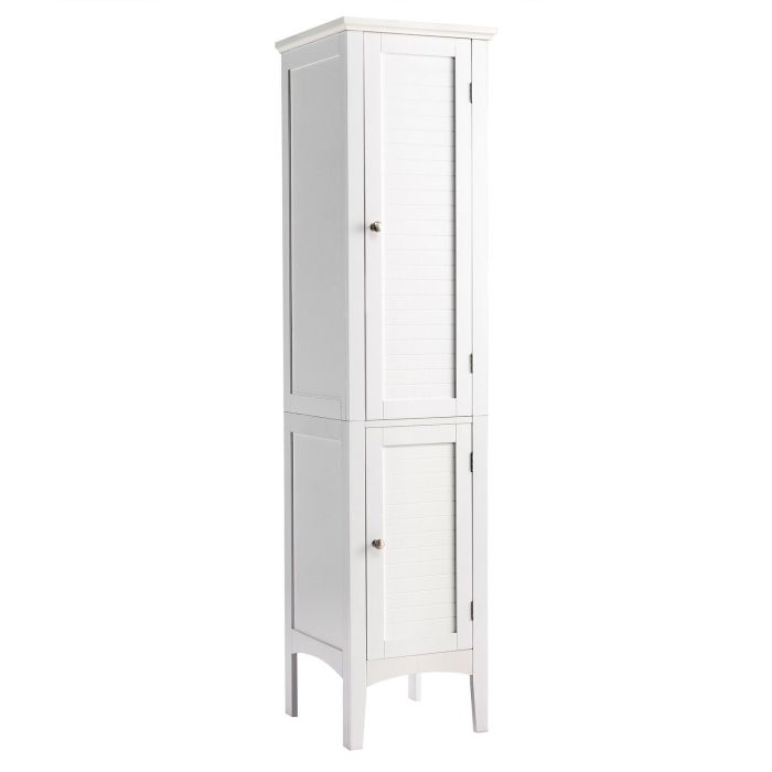 Bathroom Cabinet - 2-Door 160cm High Freestanding Bathroom Cabinet with 5-Tier Shelves-White