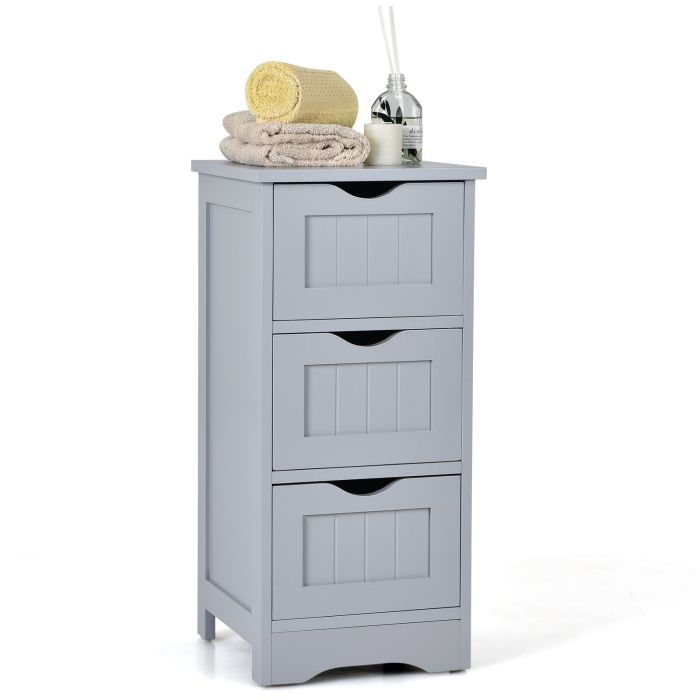 Bathroom Cabinet - Bathroom Floor Cabinet with 3 Drawers and Cut-Off Handle-Grey