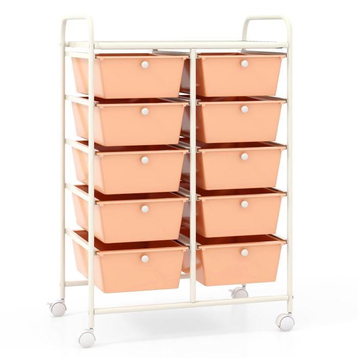 ENELZE Storage Rolling Cart with 10-Drawer for Tools Scrapbook Paper Organising-Soft Peach